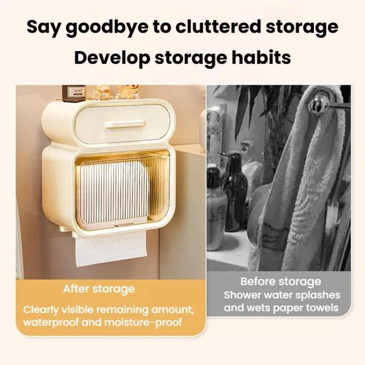 Waterproof Wall-Mounted Punch-Free Tissue Storage Rack For Bathroom & Washroom, Spec: Small White Gold - Image 3