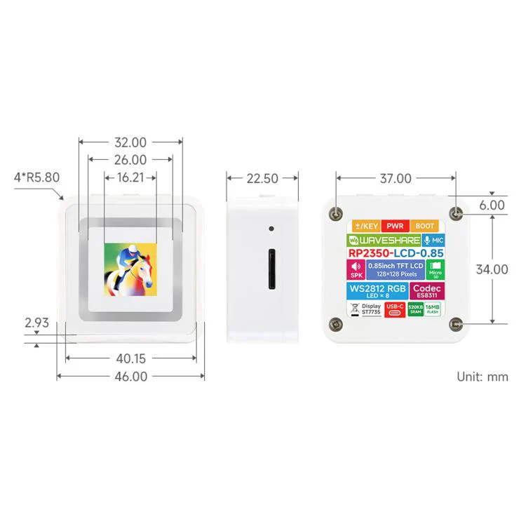 Waveshare 34441 RP2350 0.85inch LCD Display Development Board 128 × 128 Resolution, 65K Color, IPS Display Panel No Battery - Image 9