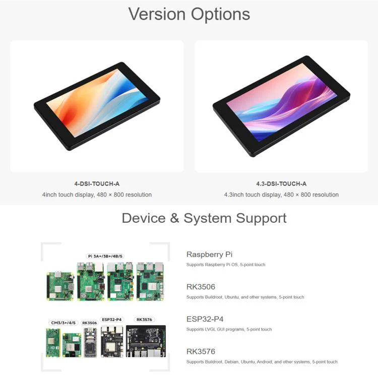 Waveshare 4inch DSI Capacitive Touch Display 480 × 800 Resolution, IPS Display Panel - Image 3
