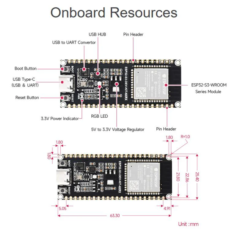 Waveshare ESP32-S3 1U-N16R8 Microcontroller 2.4GHz Wi-Fi Development Board 240MHz Dual Core Processor Without Header - Image 9