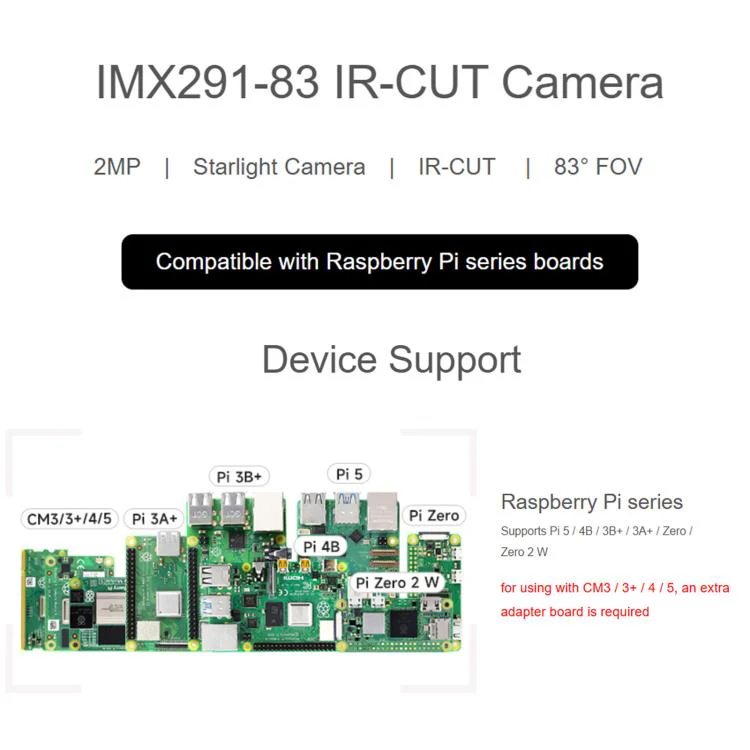 Waveshare IMX291 2MP IR-CUT Camera Fixed-Focus 83-Degree Diagonal FOV, Rolling Shutter - Image 4