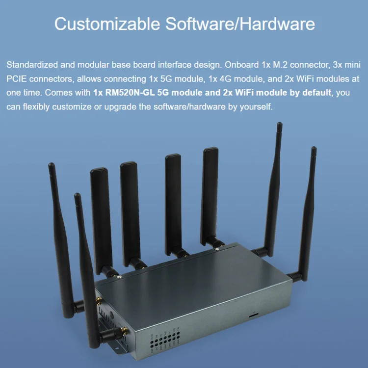 Waveshare RM520N-GL Wireless CPE Industrial 5G Router, Snapdragon X62 Onboard(US Plug) - Image 10