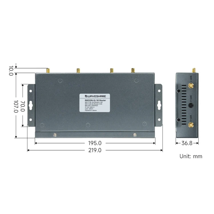 Waveshare RM520N-GL Wireless CPE Industrial 5G Router, Snapdragon X62 Onboard(US Plug) - Image 2