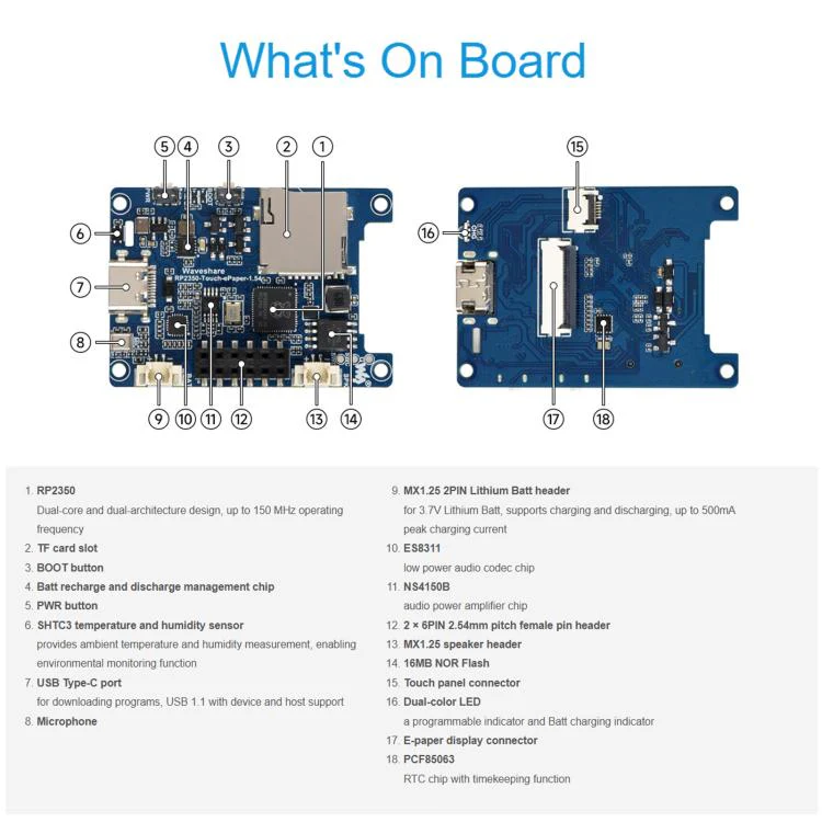Waveshare RP2350A 1.54inch E-Paper Display Development Board 200 × 200 Resolution, With Touch Control - Image 8