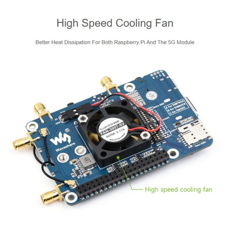 Waveshare SIM8262E-M2 5G HAT For Raspberry Pi, Quad Antennas 5G NSA, 5G/4G/3G Compatible(23254) - Image 11