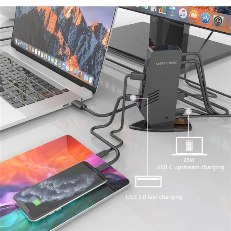 WAVLINK UG69PD5 USB-C HD 60Hz Monitor Adapter Dual 4K Display Docking Station, Plug:EU Plug - Image 5