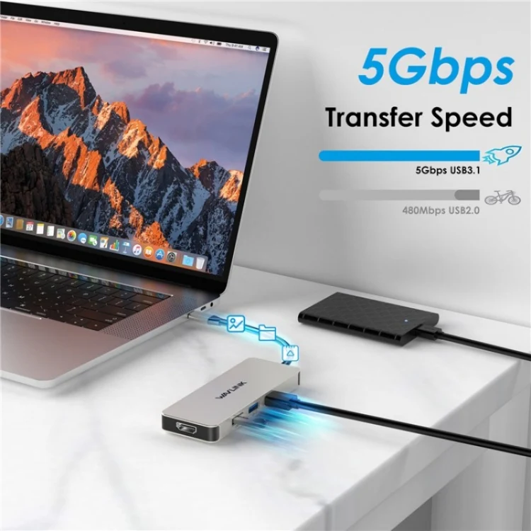 WAVLINK UHP3416 7-in-1 PD100W Charging SD / TF Card Reader 4K HD Type-C Docking Station(Blue) - Image 6