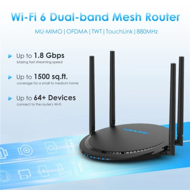 WAVLINK WN531AX2 AX1800 Dual Band Gigabit Wireless Internet Router WiFi 6 Repeater, Plug:UK Plug - Image 3