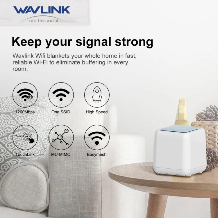 WAVLINK WN535M2 For Home Office 2pcs Mesh Wireless Router AC1200 Dual Band WiFi Signal Booster, Plug:UK Plug - Image 2