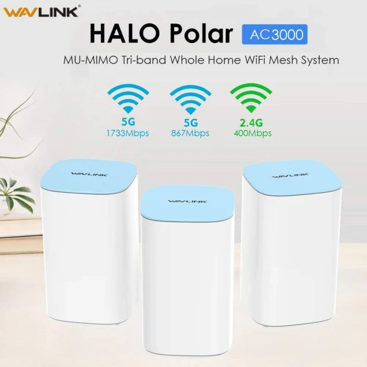 WAVLINK WN551K3 3pcs AC3000 WiFi Wireless Repeater Built-in Antenna Tri-Band Mesh Wireless Router, Plug:AU Plug - Image 3