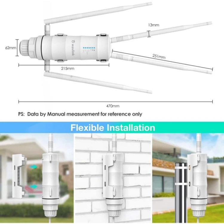 WAVLINK WN572HP3 AC1200 Dual Band Weatherproof Wireless Router Outdoor WiFi Extender, Plug:US Plug - Image 5