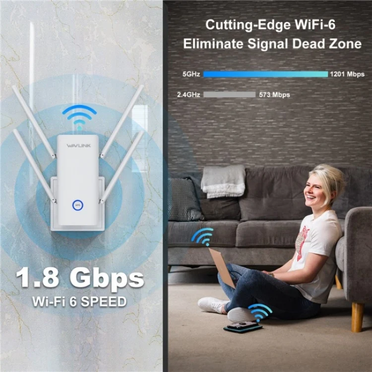 WAVLINK WN583AX1 Ethernet Port AX1800 WiFi6 1.8Gbps Dual Band WiFi Booster Wireless Router, Plug:EU Plug - Image 3