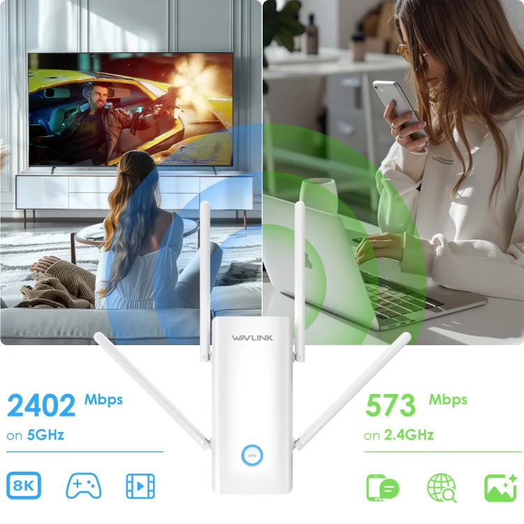 Wavlink WN583AX3 AX3000 Dual Band WiFi Repeater/AP/Router/Mesh Mode WiFi Extender, Plug:US Plug - Image 3