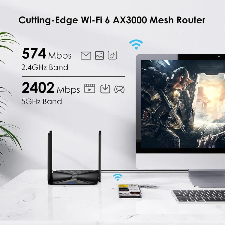 WAVLINK WN586X3 Wireless Gigabit Ethernet Router Wi-Fi 6 AX3000 Mesh Router Dual Band, Plug:UK Plug - Image 2