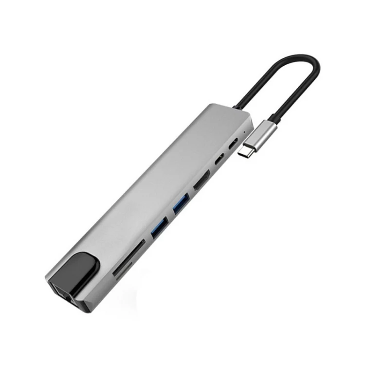 WC7367 8 in 1 87W Type-C to PD+USB3.0/USB2.0+SD+TF+HDMI+RJ45+Type-c Docking Station HUB - Image 2