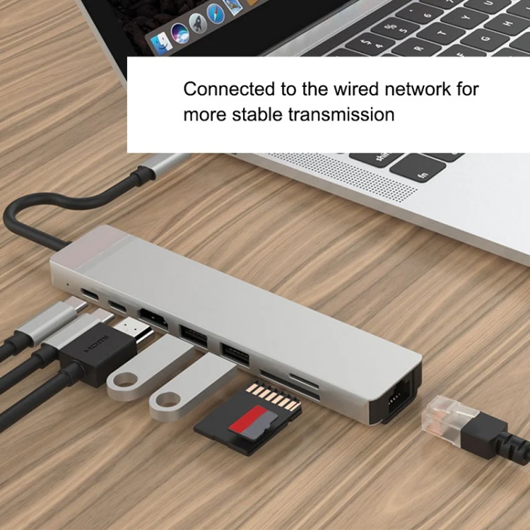 WC7367 8 in 1 87W Type-C to PD+USB3.0/USB2.0+SD+TF+HDMI+RJ45+Type-c Docking Station HUB - Image 6