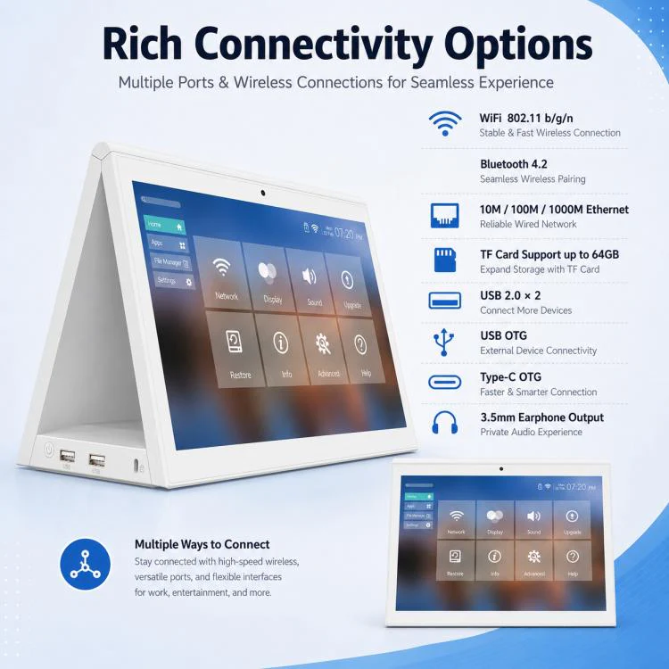 WD1028T 10.1 inch HD Dual Touch Screen Digital Signage, 2GB+16GB, Android 11 RK3568 Quad Core, Plug:EU Plug(White) - Image 9