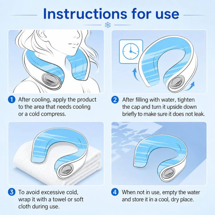 Wearable Neck Cooling Wrap Reusable Soft PVC Neck Ice Pack Refillable Hands-Free Cold Collar for Instant Relief(Blue) - Image 8