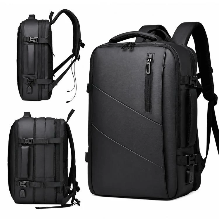 WEIXIER B683 Large Capacity Expandable Backpack Men Business Laptop Pack(Black)