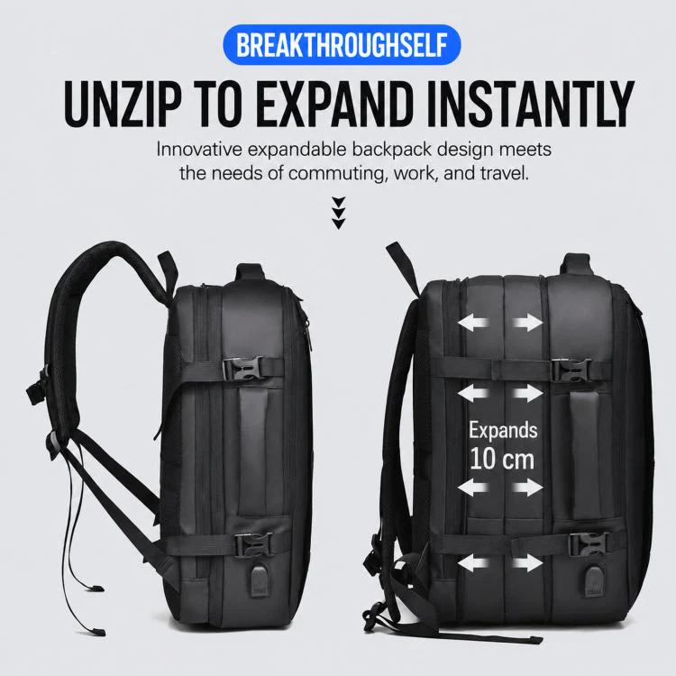 WEIXIER B683 Large Capacity Expandable Backpack Men Business Laptop Pack(Gray) - Image 5