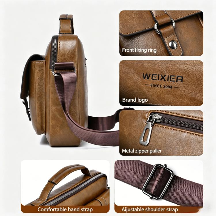 WEIXIER D1109 Mens Horizontal Briefcase Messenger Bag Waterproof PU Leather Shoulder Bag Handbag(Light Brown) - Image 6