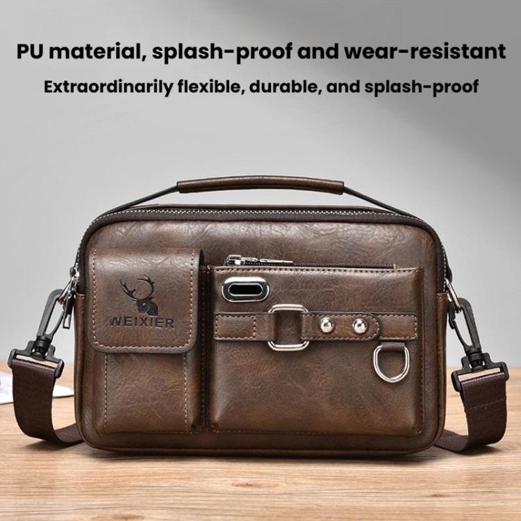 WEIXIER D898 Multi-Functional Men Crossbody Bag Portable Commuter Shoulder Bag, Spec: Lychee Grain Black - Image 3