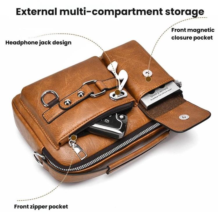 WEIXIER D898 Multi-Functional Men Crossbody Bag Portable Commuter Shoulder Bag, Spec: Plain Weave Black - Image 6