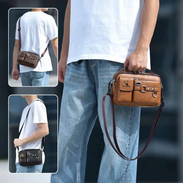 WEIXIER D898 Multi-Functional Men Crossbody Bag Portable Commuter Shoulder Bag, Spec: Plain Weave Dark Brown - Image 2