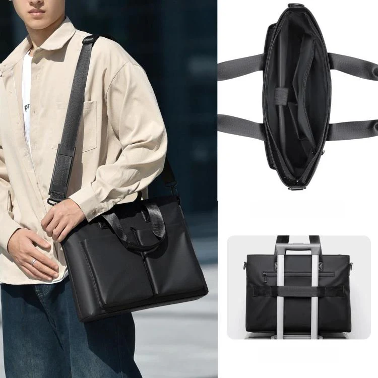 WEIXIER Men Briefcase Laptop Bag Waterproof Business Messenger Bag with Luggage Strap(Black) - Image 2