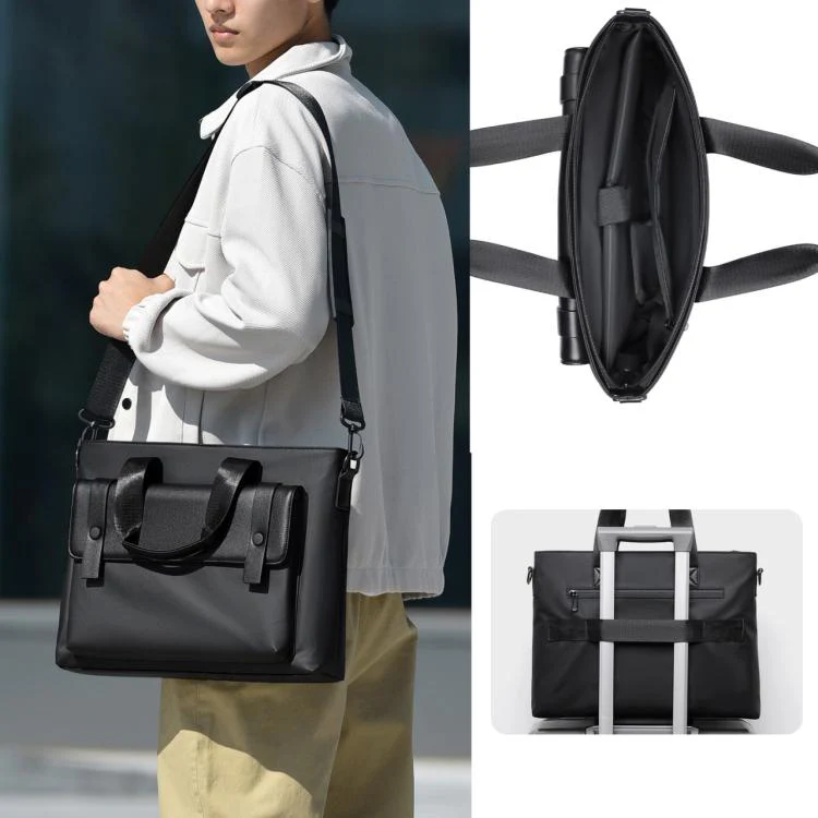 WEIXIER Mens Briefcase Laptop Bag 14 Inch Waterproof Business Messenger Bag Casual Tote Handbag with Luggage Strap(Black) - Image 2
