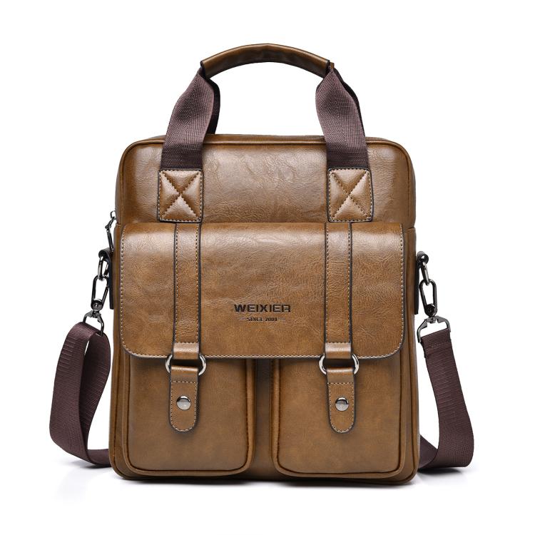 WEIXIER Mens Messenger Bag Vintage PU Leather Briefcase for Business & Travel Crossbody Handbag with Multi-Pockets(Light Brown)