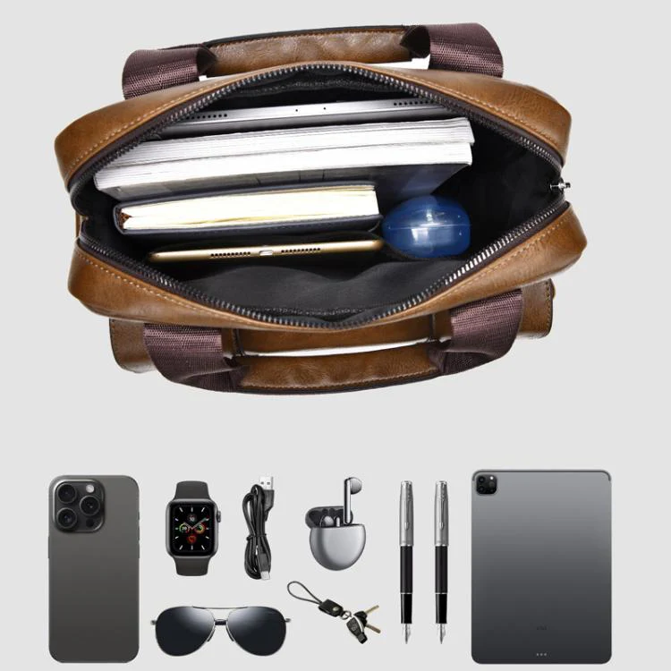 WEIXIER Mens Messenger Bag Vintage PU Leather Briefcase for Business & Travel Crossbody Handbag with Multi-Pockets(Light Brown) - Image 5