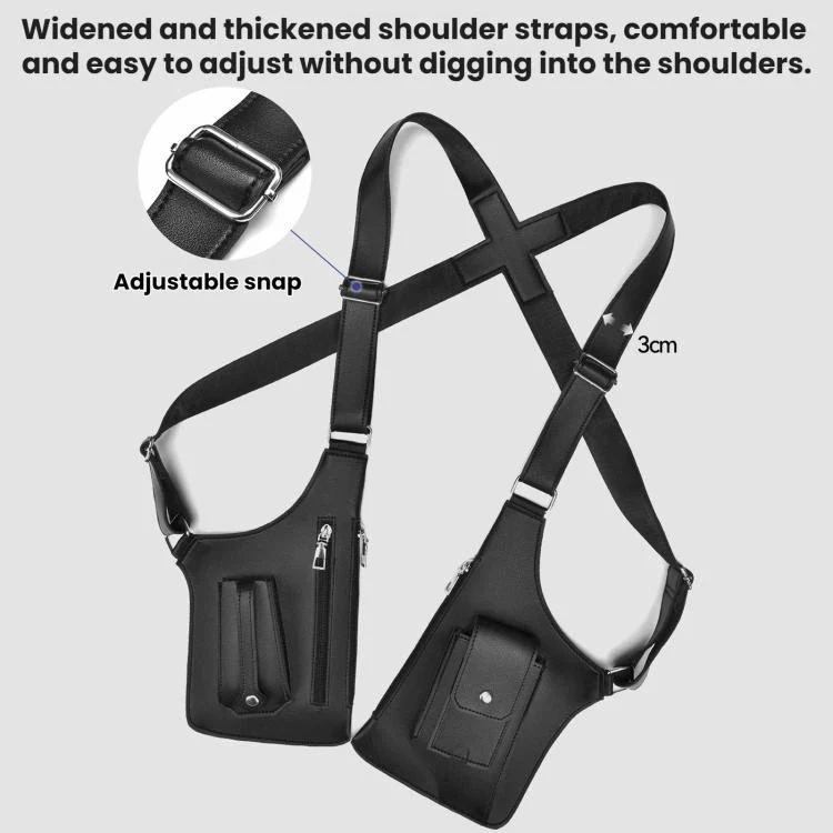 WEIXIER PU Leather Underarm Crossbody Bag Workwear Adjustable Backpack/Chest Bag(Black) - Image 5