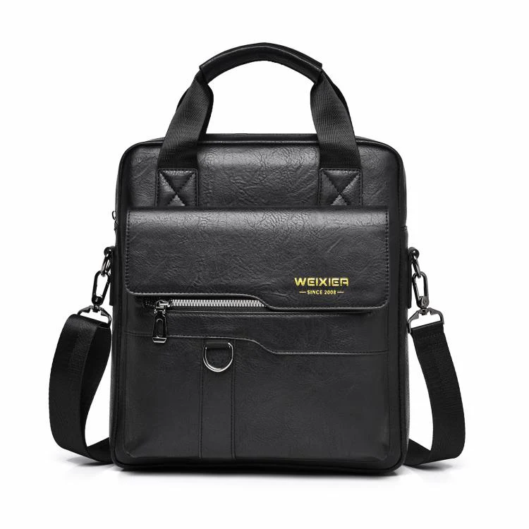 WEIXIER T666 Mens Vertical Messenger Bag PU Leather Crossbody Shoulder Bag Business Briefcase for Work Travel(Black)