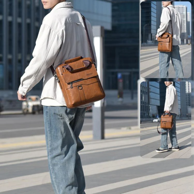 WEIXIER T666 Mens Vertical Messenger Bag PU Leather Crossbody Shoulder Bag Business Briefcase for Work Travel(Black) - Image 2