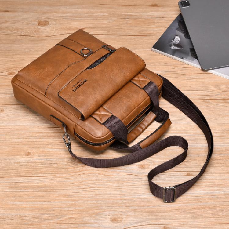 WEIXIER T666 Mens Vertical Messenger Bag PU Leather Crossbody Shoulder Bag Business Briefcase for Work Travel(Black) - Image 3