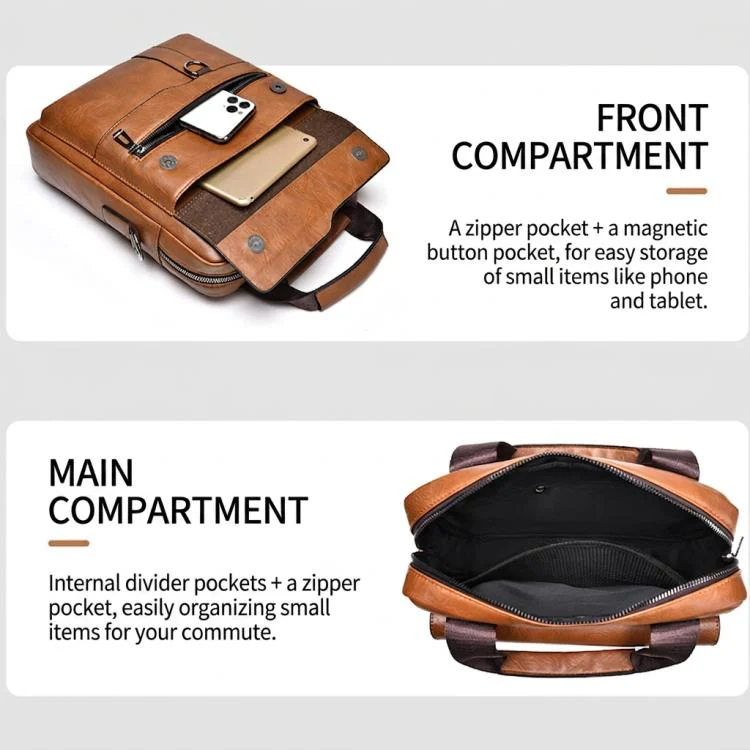 WEIXIER T666 Mens Vertical Messenger Bag PU Leather Crossbody Shoulder Bag Business Briefcase for Work Travel(Black) - Image 5