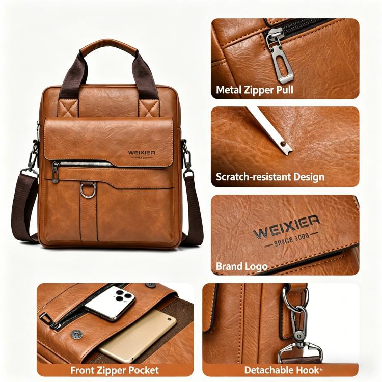 WEIXIER T666 Mens Vertical Messenger Bag PU Leather Crossbody Shoulder Bag Business Briefcase for Work Travel(Black) - Image 6