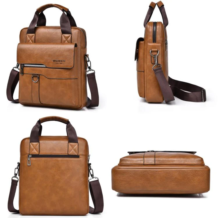 WEIXIER T666 Mens Vertical Messenger Bag PU Leather Crossbody Shoulder Bag Business Briefcase for Work Travel(Black) - Image 7