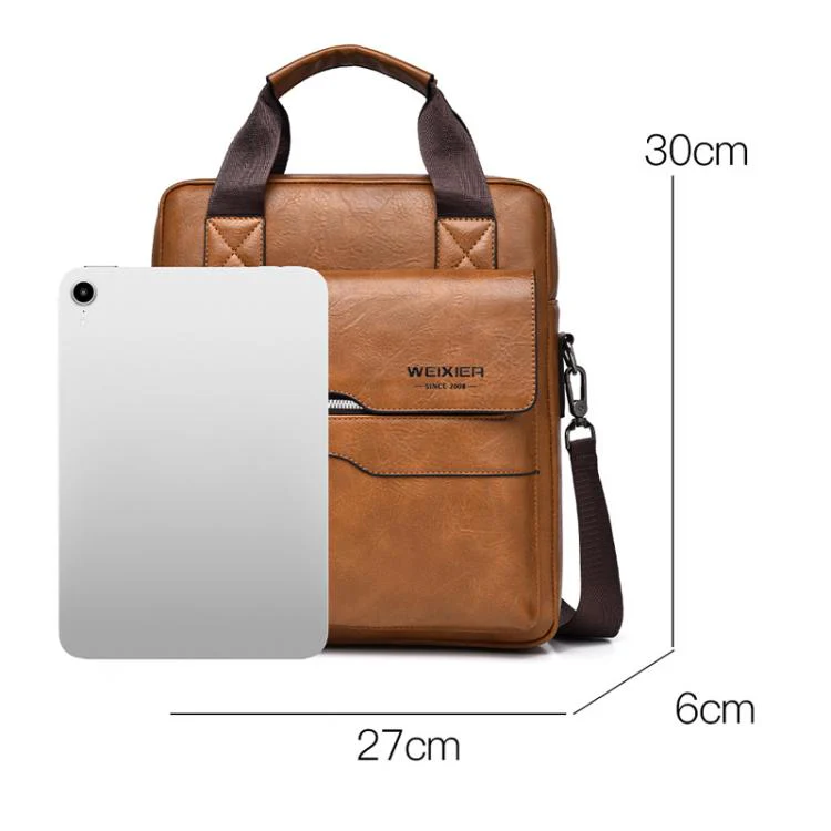 WEIXIER T666 Mens Vertical Messenger Bag PU Leather Crossbody Shoulder Bag Business Briefcase for Work Travel(Black) - Image 8