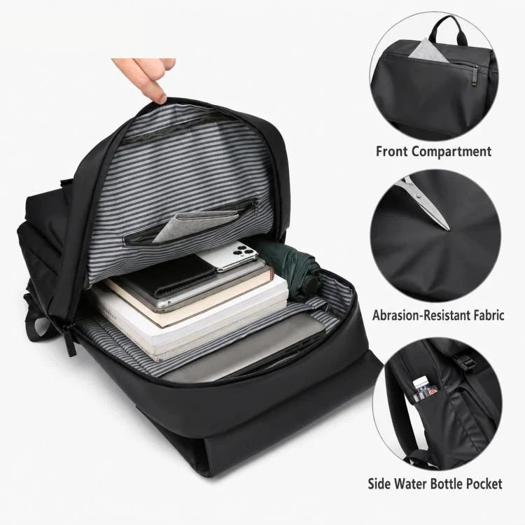 WEIXIER WD2625 Large Capacity Minimalist Waterproof Men Backpack Business Laptop Ba(Black) - Image 7