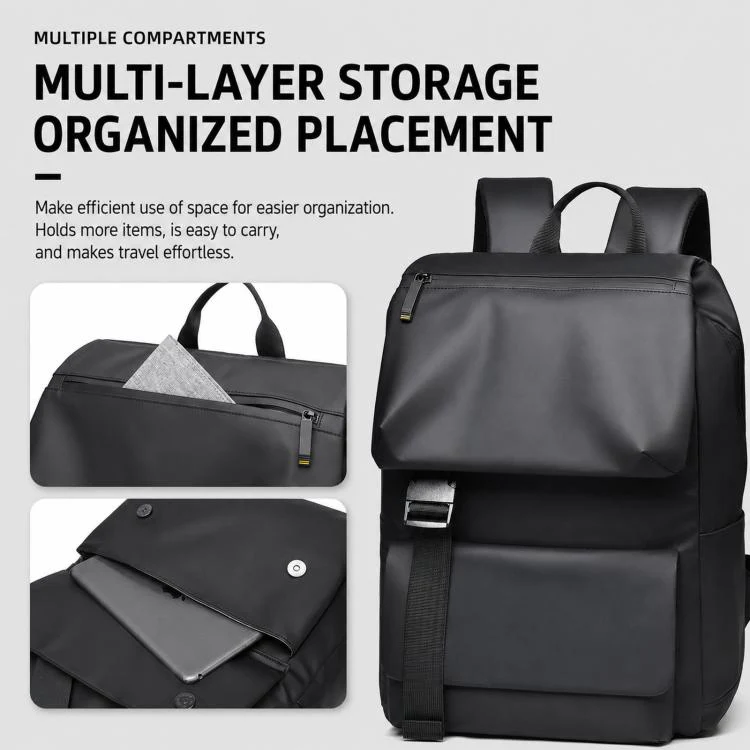 WEIXIER WD2625 Large Capacity Minimalist Waterproof Men Backpack Business Laptop Ba(Gray) - Image 5