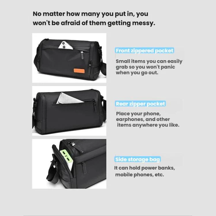 WEIXIER WD5624 Men Small Crossbody Bag Lightweight Messenger Bag with Multi-Pocket Design Waterproof & Anti-Scratch Shoulder Bag(Khaki) - Image 5
