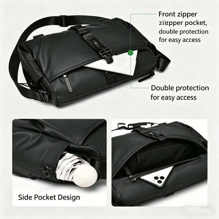WEIXIER WD5628 Men Sling Bag Large Capacity Chest Pack With Magnetic Buckle, Expandable Bottom For Tripod(Black) - Image 6