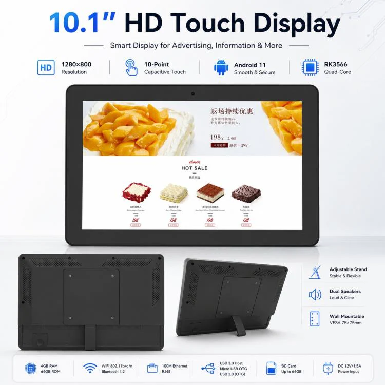 WF1036T 10.1 inch HD Touch Screen Digital Signage, 2GB+16GB, Android 11 RK3566 Quad Core, Plug:EU Plug(Black) - Image 5
