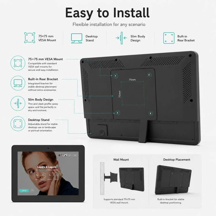WF1036T 10.1 inch HD Touch Screen Digital Signage, 2GB+16GB, Android 11 RK3566 Quad Core, Plug:US Plug(Black) - Image 10