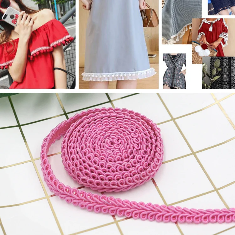 WG000108 Polyester Silk Centipede Shape Lace Belt DIY Clothing Accessories, Length: 50m, Width: 0.8cm(Light Rose Red)