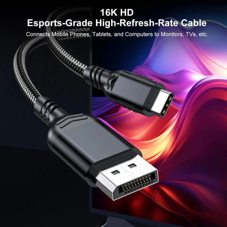 WG226 16K Ultra HD Type-C to DP 2.1 Display Cable Thunderbolt Adapter Cable No Logo, Length:1.5m(Black) - Image 5