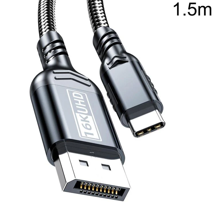 WG226 16K Ultra HD Type-C to DP 2.1 Display Cable Thunderbolt Adapter Cable with Logo, Length:1.5m(Black)