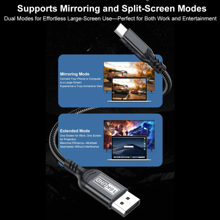 WG226 16K Ultra HD Type-C to DP 2.1 Display Cable Thunderbolt Adapter Cable with Logo, Length:1.5m(Black) - Image 13